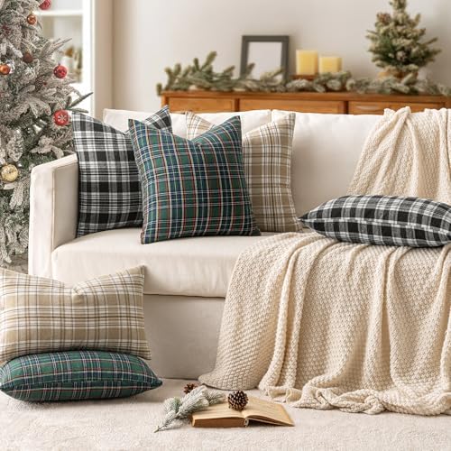 MIULEE Christmas Plaid Pillow Covers Scottish Tartan 12x20 Green