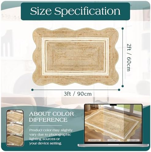 Front Door Rug - 2x3 Jute-Look Doormat Indoor Outdoor Entrance