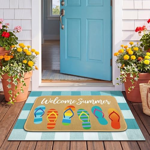 Tinideya 2 Pcs Summer Flip Flop Door Mat Outdoor Layered Entrance Rug