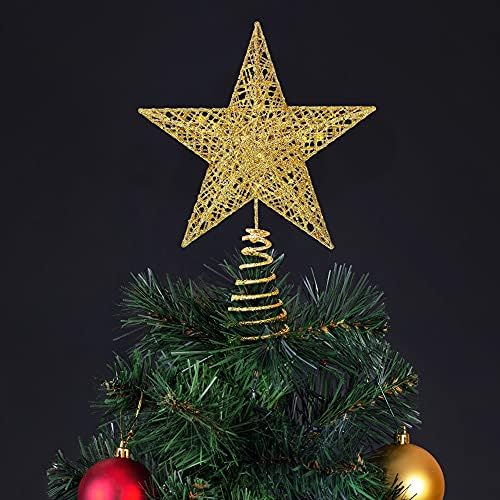 Christmas Tree Toppers Xmas Glitter Gold Hollow Star Treetop Topper