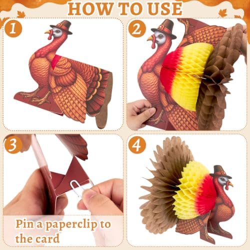 Paper Jazz Thanksgiving Honeycomb Table Decorations, Turkey and Pumpkin Centerpieces, Fall Autumn Theme Decor Set of 9, Indoor Tabletop Centerpiece for Thanksgiving Party Home Dining Table