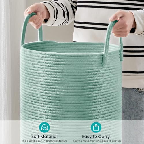 YOUDENOVA Cotton Rope Laundry Hamper Basket, 58L Blanket Basket for Nursery