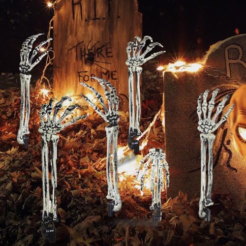 DIYDEC 10PCS Halloween Skeleton Arm Gray Hands Stakes for Outoor Decor