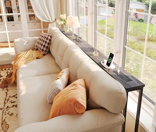SUPERJARE 78.8 inch Narrow Behind Couch Table with 2 Charging Stations