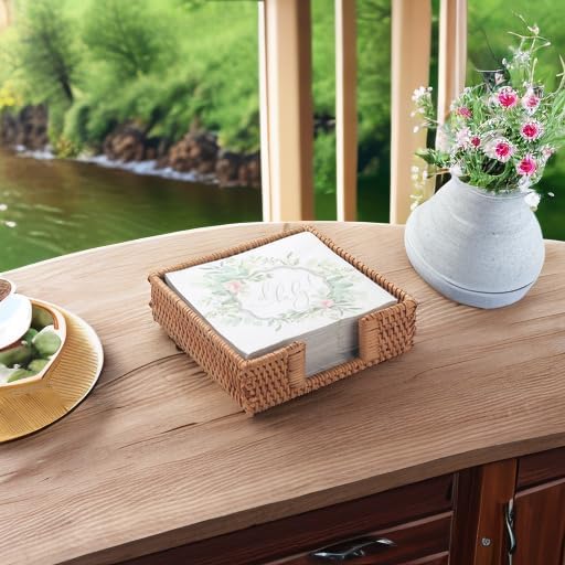 Rattan Napkin Holder Woven Flat Napkin Basket Tray / Square / 7.5 x 7.5 x 2.5