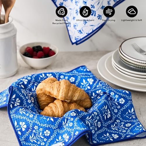 RECYCO Waffle Kitchen Towel Set of 2 - Quick Dry Microfiber Sustainable Dish Towels - Ultra Absorbent Reusable Cleaning Tea Towels - Lightweight Hand Towels,16”x 28”, Coastal Bliss
