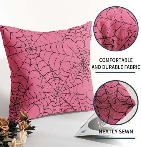 Pink Halloween Spiderweb Pillow Covers 20x20 Set of 2 Black Spider Web Outdoor Decorative Throw Pillows Halloween Scary Themed Farmhouse Pillowcases Linen Cushion Case Decor for Home Sofa Couch Bed