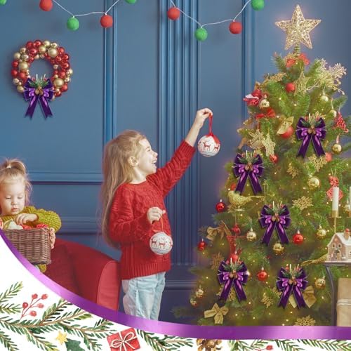 Syhood 6 Pcs Christmas Bows Xmas Velvet Bows Tree Decor, Purple