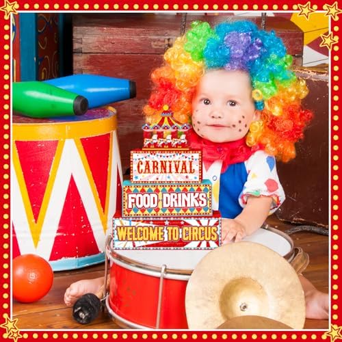 Britimes Tiered Tray Decor Set, 4 Pack, Wooden Table Sign, Carnival