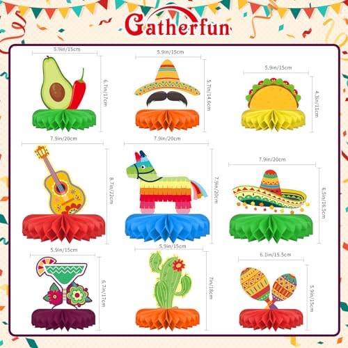 Fiesta Party Decorations - Authentic Mexican Themed Honeycomb Centerpiece for Cinco De Mayo, Taco Parties, Birthdays & Day of the Dead Celebrations
