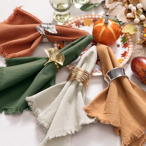DeZerlor Thanksgiving Fall Cotton Linen Washable Cloth Napkins Set of 12