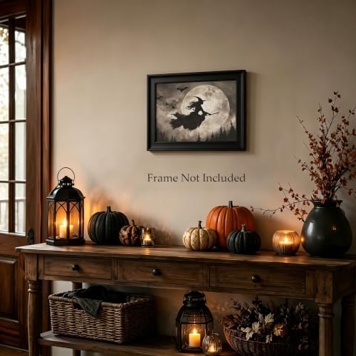 ILLBDR Halloween Flying Witch Canvas Wall Art Poster 12x16 inch