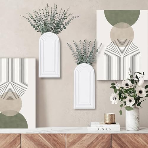 Dnnnii 2 Pack Wooden Wall Vase Set - White Finish Modern Farmhouse & Boho Wall Decor for Entryway, Hallway, Bathroom
