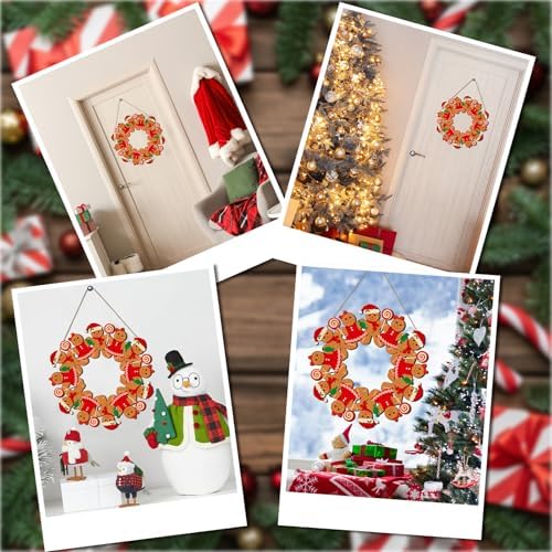 Merry Christmas Gingerbread Man Front Door Wreath, Xmas Wooden Gingerbread Boy Hanging Sign Christmastree Topper Ornament Wall Door Candy Hanger Outdoor Outside Porch Party Decor Supplies