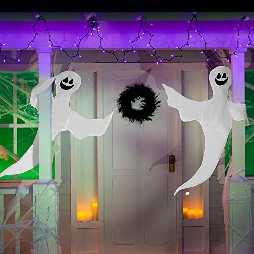 JOYIN 2 Pcs 53” Halloween Decoration Outdoor, Halloween Tree Wrap Ghost Decoration Outdoor, Smiling Hanging Ghost Design for Lawn, Tree, Party Supplies, Haunted House Wrap Decor