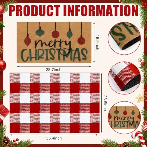 Tinideya 2 Pcs Christmas Layered Doormat Set, Merry Christmas Ornaments