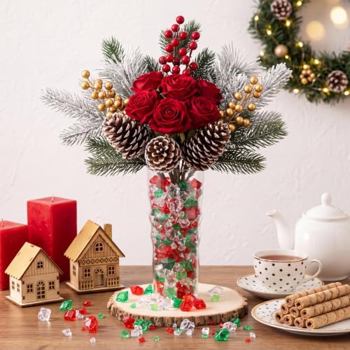 Syhood 570 Pcs Red, Green Clear Acrylic Gems Christmas Plastic Crystals