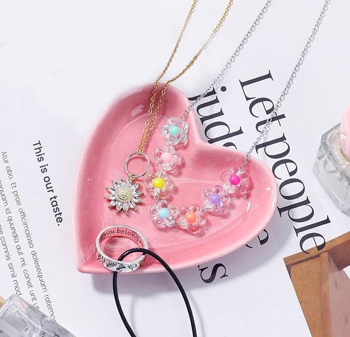 Ceramic Jewelry Dishes Heart Shape Jewelry Trays Storage Trays / Pink / Set of 8