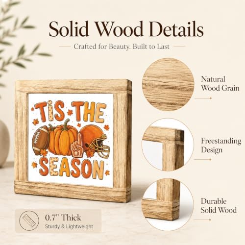 Fall Football Wood Sign, Tis the Season Pumpkin Tabletop Decor