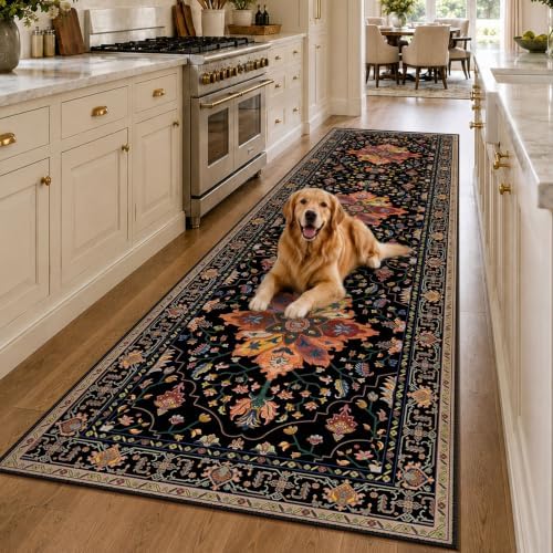 RELEANY Washable Area Rug, Runner 3'x10', Black/Colorful