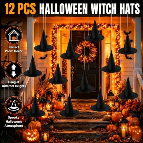 Halloween Hanging Witch Hats Decorations, 12 Pcs Floating Witch Hat Decor