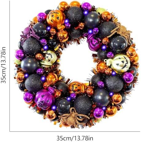 HipTree 13.8 Inch Halloween Ball Wreath for Front Door with Lights