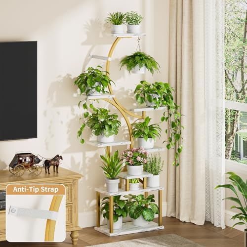 BACEKOLL Plant Stand Indoor with Grow Light, 8 Tier Corner Plant Shelf Tall