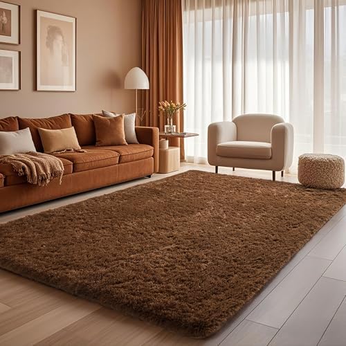 Ophanie Brown Rugs for Living Room Bedroom, 6x9 Fluffy Fuzzy Furry Carpet,Plush Soft Shaggy Bedside Indoor Floor Area