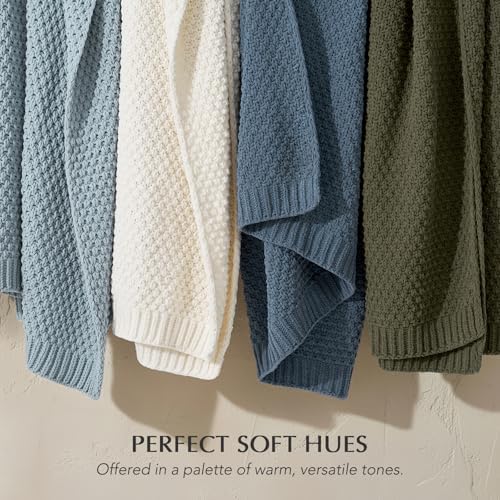 EVERGRACEHOME Chunky Chenille Knit Throw Blanket, 60 x 80, Chambray Blue