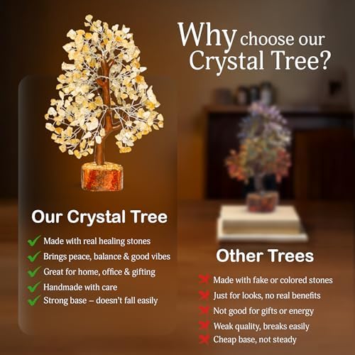 YATSKIA Citrine Crystal Tree | Natural Crystal Money Tree Desk Decor | Crystal Tree of Life | Shelf Decor for Bedroom