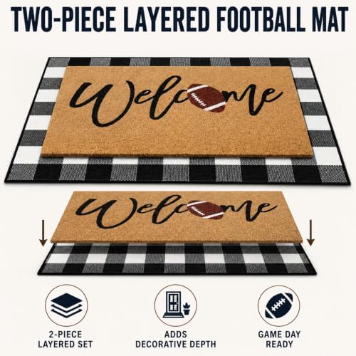 Tinideya 2 Pcs Welcome Football Layered Doormat Set