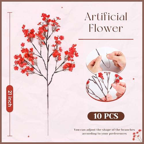 10Pcs Artificial Christmas Flowers Red Babys Breath Decoration for Home