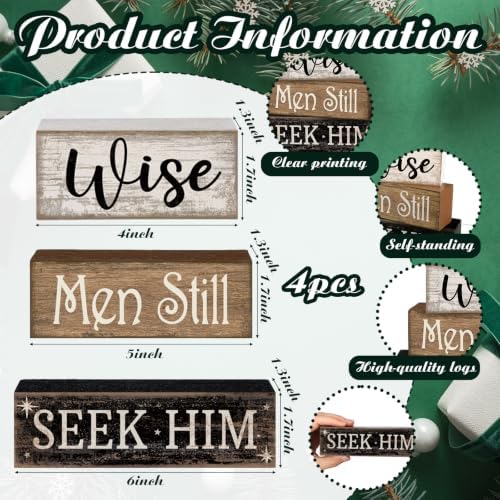 Lineshading 4 Pcs Christmas Nativity Wooden Blocks Wise Men Table Decor