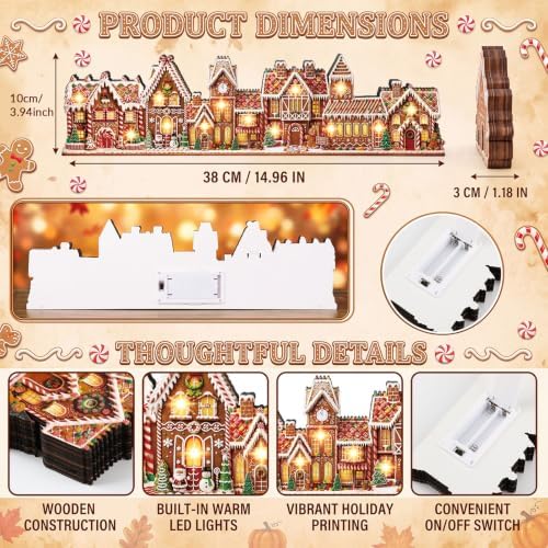 RattanView 15 in Christmas Table Decor Lighted Wooden Gingerbread Village