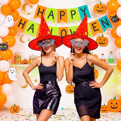 Newcotte 16 Pieces Witch Hats Halloween Costumes for Women Men Modern Witch Hats Fancy Dress Party Decorations
