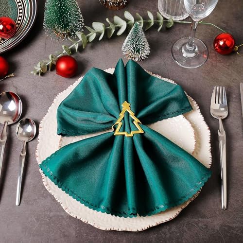 Christmas Napkin Rings Set of 12, Gold Christmas Tree Napkin Holder Rings with Hollow Tree Designe for Xmas Party Family Gatherings Home Kitchen Dinner Table Setting