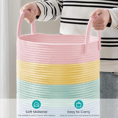 YOUDENOVA Cotton Rope Laundry Hamper Basket, 58L Blanket Basket for Nursery