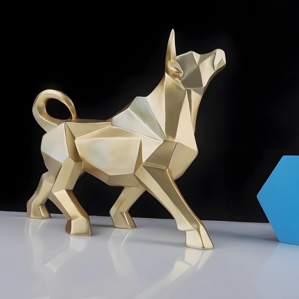 Geometric Resin Bullish Cattle Statues / Gold Bull