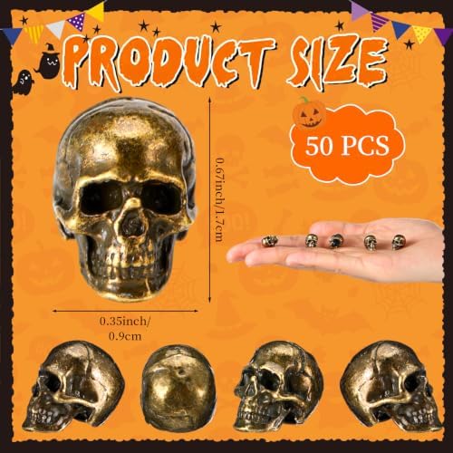 Civaner 50 Pcs Halloween Mini Brass Figurine Miniature, Skull
