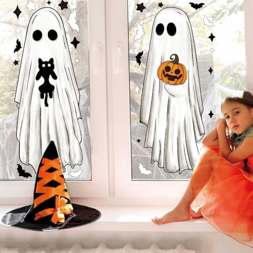 3 Sheets Halloween Large Ghosts Window Clings Decoration