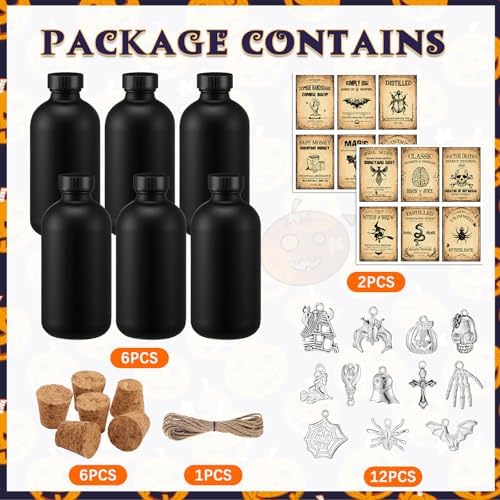 Uiifan 31 Pcs Halloween Potion Bottles Set with Cork, Black, 8.5 oz