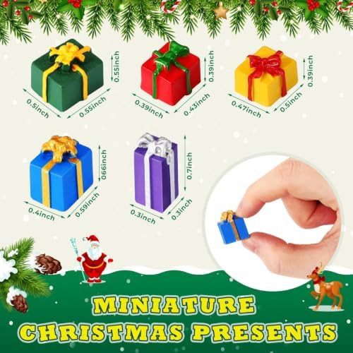 JUNEBRUSHS 50 Pcs Christmas Miniatures for Crafts, Christmas Tree Mini Resin Presents Charms Mini Christmas Ornaments Figurines for Tree Decor Vase Filler Xmas Crafts