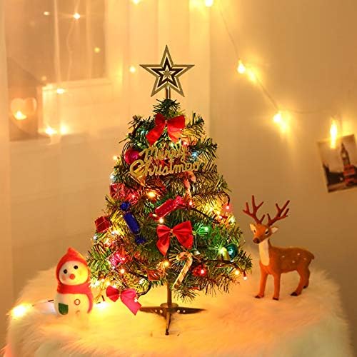 Mini Christmas Tree Small Christmas Tree with LED Lights Ornaments Tabletop Artificial Christmas Decorations Indoor Christmas Decor 24"/60cm