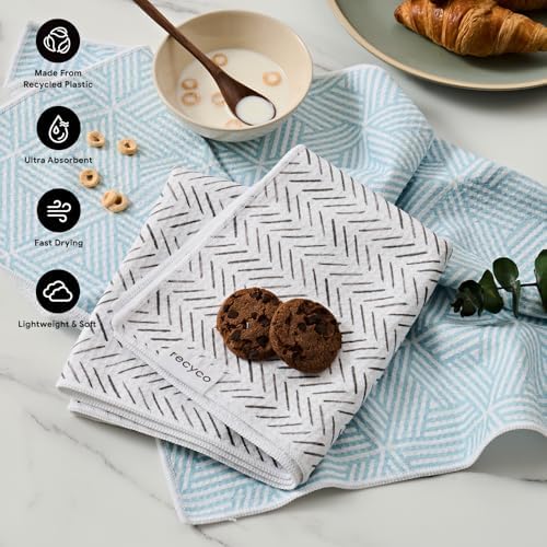 RECYCO Waffle Kitchen Towel Set of 2 - Quick Dry Microfiber Sustainable Dish Towels - Ultra Absorbent Reusable Cleaning Tea Towels - Lightweight Hand Towels,16”x 28”, Modern Maze