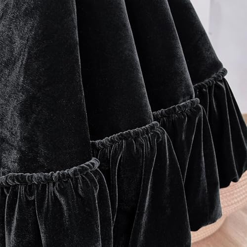 Ruffled Velvet Christmas Tree Skirt with Foam Padding, Nylon Backing and Lace-Up Tie Closure (Black, 72-Inch)