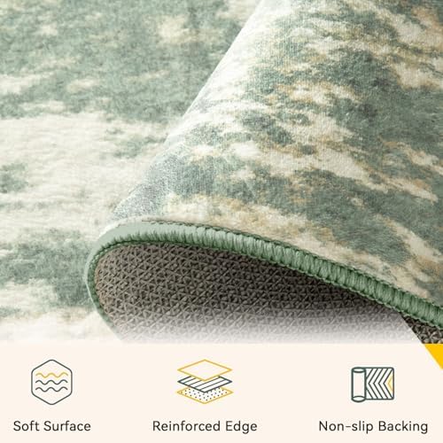 RELEANY Washable 5'x8' Abstract Area Rug for Living Room Light Green