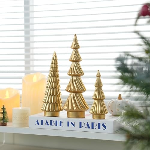 FESTGLOX Gold Christmas Tree Decor, Small Resin Christmas Tree Figurines