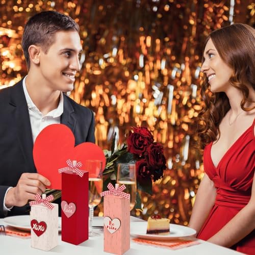 Redbaker 3 Pcs Valentines Day Table Decor, Be Mine Love Wood Sign for Home