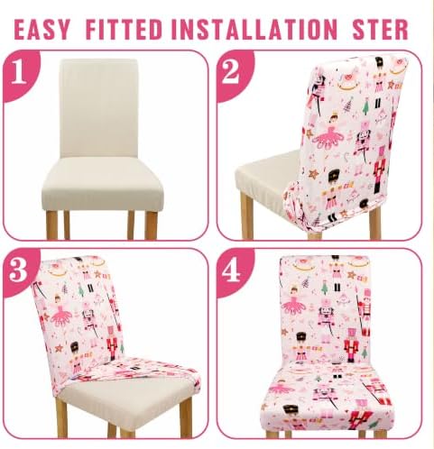Christmas Chair Covers Set of 6, Nutcracker Chairs Slipcover for Dining Room, Removable Washable Breathable Cover in the Kitchen Restaurant Holiday Decor