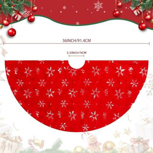 Christmas Tree Skirt Red, 36 Inch Large Soft Plush Xmas Tree Skirts, Double Layer Luxury Tree Skirt w/Silver Snowflake Sequin, Christmas Trees Decoration for Holiday Party Indoor Party Home Decor